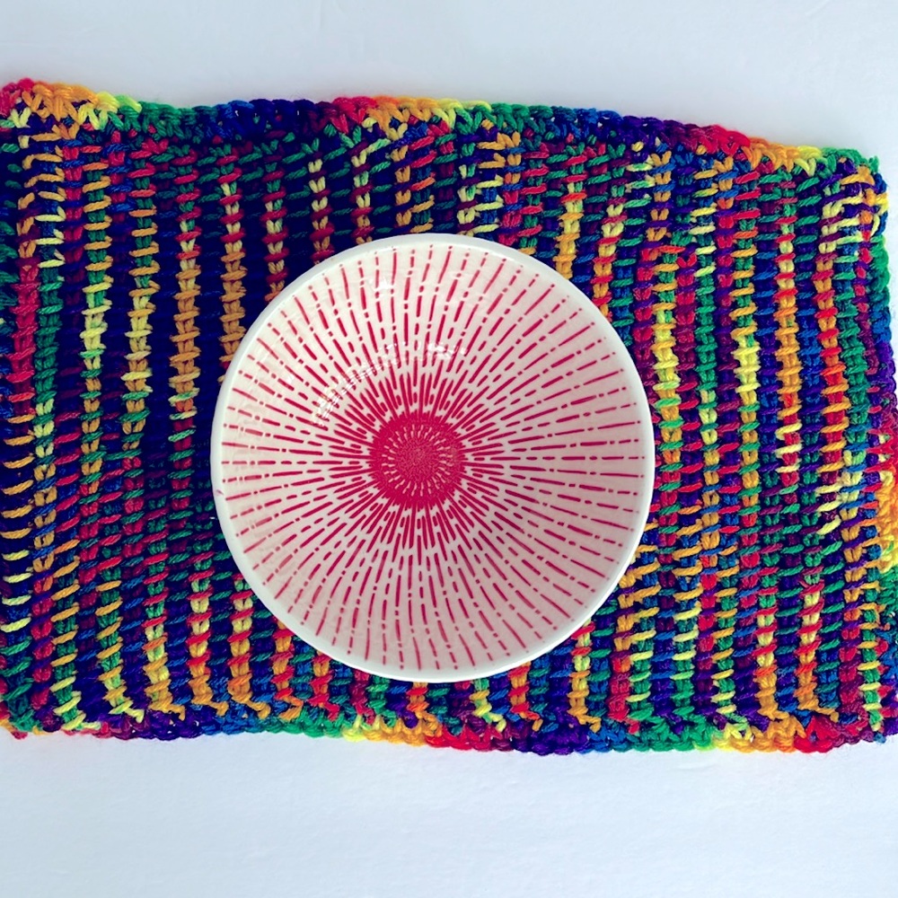 Crochet Rainbow Trivet Runner Mat Handmade Wall Decor Colorful Rectangular - Picture 7 of 9